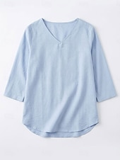  Per donna Maglietta Tinta unica Moda Casual Mezza Manica Scollo a V Top lunghi Casuale Blu Nero Bianco Giallo Albicocca Estate