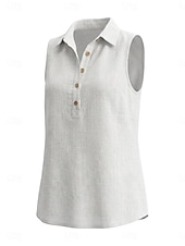  Damen Weste aus Baumwollleinen Textur Knöpfe Vintage Ärmellos Revers Normale Oberteile Weiß Gelb Grün Sommer Frühling