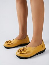 cheap Women's Flats-Women's Yellow Floral Ballet Flats – Soft Slip-On Comfort Shoes with 3D Flower Detail and Flexible Non-Slip Sole  for Walking, Travel, Shopping and Everyday Wear