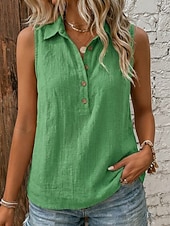  Damen Weste aus Baumwollleinen Textur Knöpfe Vintage Ärmellos Revers Normale Oberteile Weiß Gelb Grün Sommer Frühling