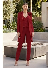 voordelige Damespakken-Dames 3-delige pakken Bruiloft Bruiloft gast Stretch crêpe Elegant Blote rug Lange mouw Tot de enkel Gekerfde revers