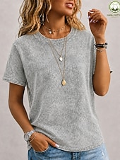 voordelige Effen t-shirt-softfade™ dames T-shirt van 100% katoen, vintage gewassen model, korte mouwen, ronde hals, lange mouwen, casual, blauw, zwart, lichtgroen