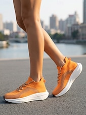 voordelige Dames Hardloopschoenen-Oranje instapschoenen voor dames – ademende gebreide sportschoenen met schokabsorptie &amp;Antislip buitenzool voor hardlopen, wandelen, krachttraining, fitnessoefeningen, reizen en comfort de hele dag