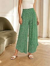 preiswerte weites Bein und hohe Taille-Damen Weites Bein Chinos Aktiv Mode Volle Länge Hohe Taille Tupfen Tasche Elastischer Bund Druck Bequem Weich Unelastisch Outdoor Straße Schwarz Grün Rote Herbst Normale Passform