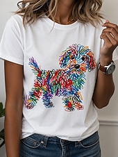 お買い得  動物のTシャツ-女性用 Tシャツ プリント グラフィック 動物 犬 スタイリッシュ クラシック カジュアル 半袖 クルーネック レギュラートップス カジュアル 日常 ブルー イエロー レインボー 夏 春