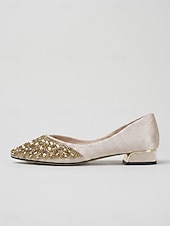 economico Ballerine da donna-Women's Sparkly Gold Crystal Pointed Toe Pumps - Elegant Rhinestone Low Chunky Heel Dress Shoes for Cocktail Party, Evening Dinner &amp; Wedding Guest