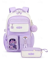 cheap Kids &amp; Teen Backpacks-Girls School Backpack Set, Pink Waterproof Polyester Bookbag with Pencil Case, Large Capacity Multi-Pocket Student Backpack, Ergonomic Support, Travel &amp; Daily Use, Grade 1-6