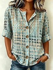 abordables Blouses rayées et géométriques-Femmes Chemise Imprimé Graphique Géométrique Rayé Élégant ancien Classique Manche 3/4 Demi Manches Col ras du cou Hauts Longs Occasionnel Quotidien Fête Bleu Été Printemps