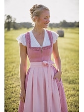 cheap Dirndl Dresses-Oktoberfest Dirndl Dress Midi Length with Pockets Balconette Neckline Maid Bavarian German Alpine Wiesn Women's Carnival Beer Festival Traditional Style Cloth (65CM) Without Blouse