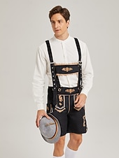  Oktoberfest Lederhosen Set Shirt Tyrolean Hat Above Knee Embroidery Stand Collar Mandarin Collar Bavarian Alpine Heritage Wiesn Men's Carnival Beer Festival Traditional Style Cloth