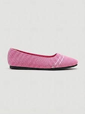 economico Ballerine da donna-Ballerine da donna in maglia a righe rosa con soletta imbottita per il massimo comfort - scarpe da passeggio leggere e traspiranti con punta quadrata, facili da indossare, ideali per il tragitto