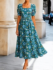  Women's Midi Dress Casual Dress A Line Dress Elegant Vacation Stylish Beach Holiday Regular Fit Graphic Polka Dot Half Sleeve Square Neck Blue White Red Summer Spring