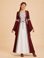 preiswerte Kleid-Mittelalterlich Renaissance Kleid Ausgefallene Kostüme Hexe Wikinger Kostüm Damen Keltisch Fantasie Halloween Karneval Leistung LARP Renaissance-Messe Erwachsene Kleid
