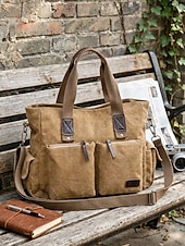 cheap Men's Bags-Men's Canvas Multi-Pocket Large Capacity Tote Messenger Bag, Adjustable Shoulder Strap Casual Work Travel Crossbody Bag, Multi-Color Utility Shoulder Bag for Daily Commute