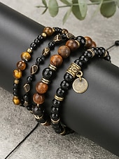 voordelige Heren sieraden-Herenarmbandset met drie lagen tijgeroogsteen, natuurlijke tijgeroogsteen &amp;Legeringskralen, gelaagde vintage herensieraden voor zomervakanties, muziekfestivals en casual dagelijks gebruik.