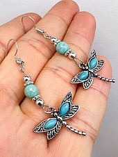 economico Orecchino da donna-Set di orecchini pendenti da donna con libellula turchese e farfalla, orecchini vintage in lega stile boho, gioielli ispirati alla natura per vacanze estive, feste in giardino, festival, regalo