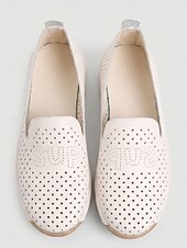 billiga Damsneakers-Women's Beige Perforated Slip-On Walking Shoes with Breathable Hollow-Out Upper - Lightweight Comfort Shoes for Travel, Vacation, Shopping, Daily Walking and Everyday Wear