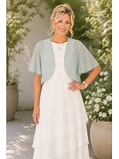 economico impacchi per gli invitati al matrimonio-Scialle Donna Bolero Coprispalle Scialli della Madre Scialli della Sposa Elegante Signore Formale Manica Corta Chiffon Stole da matrimonio Con Colore puro Per Quotidiano Primavera &amp; Estate