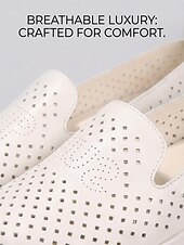 billiga Damsneakers-Women's Beige Perforated Slip-On Walking Shoes with Breathable Hollow-Out Upper - Lightweight Comfort Shoes for Travel, Vacation, Shopping, Daily Walking and Everyday Wear