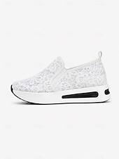 preiswerte Damen-Sneaker-Beige Slip-On-Plateau-Sneaker aus Spitzennetz für Damen mit Luftpolstersohle – stylische und bequeme Freizeitschuhe für den Alltag