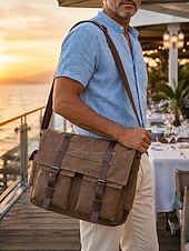 cheap Men's Bags-Men's Vintage Canvas Messenger Bag, Multi-Color Large Capacity Crossbody Shoulder Bag with Multiple Pockets for Work, Travel, Daily Commute