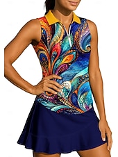 abordables Chemise pour femmes-Femmes Abstrait Hauts T-shirt de sport T-shirt POLO Chemise de tennis Sans manches Fermeture éclair Floral UPF50+ Résistant aux UV Haute élasticité Évacuation de l'Humidité Respirant Volley-ball
