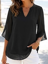 economico Bluse Semplici-Per donna Top in chiffon Vacanza Vintage Quotidiano Scollo a V Top lunghi Casuale Nero Rosa Vino Blu marino Blu Reale Estate Primavera