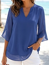economico Bluse Semplici-Per donna Top in chiffon Vacanza Vintage Quotidiano Scollo a V Top lunghi Casuale Nero Rosa Vino Blu marino Blu Reale Estate Primavera