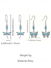 economico Orecchino da donna-Set di orecchini pendenti da donna con libellula turchese e farfalla, orecchini vintage in lega stile boho, gioielli ispirati alla natura per vacanze estive, feste in giardino, festival, regalo