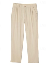 cheap Holiday-Men's Cotton Linen Pants Trousers Summer Pants Baggy Pants Beach Pants Pleated Pocket Solid Color Comfort Breathable Full Length Casual Daily Outdoor Vacation Fashion Loose Fit Blue White Inelastic