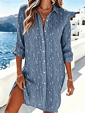 economico Arte &amp; Design Abito-Per donna Abito al ginocchio Abito Camicia Vacanza Compleanno Casual Spiaggia Vestibilità regolare Floreale Grafico Astratto Manica Lunga Bavero Blu Rosa Verde Estate Primavera