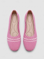 economico Ballerine da donna-Ballerine da donna in maglia a righe rosa con soletta imbottita per il massimo comfort - scarpe da passeggio leggere e traspiranti con punta quadrata, facili da indossare, ideali per il tragitto