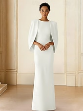 cheap Sheath Evening Dresses-Sheath Column Floor Length Prom Dresses Evening Gown Ball Gown Formal Dress Elegant Silky Long Sleeve Boat Neck Wedding Formal Pocket Stretch Crepe with Shawl