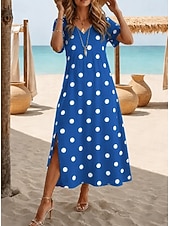  Per donna Abito Midi Abito a trapezio Casual Quotidiano Ferie Data Vestibilità regolare Grafico A Pois Manica Corta Scollo a V Blu Nero Rosa Azzurro cielo Estate Primavera