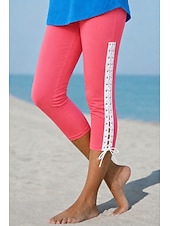 billiga Enkla Leggings-Dam Capribyxor Damasker Mode Ledigt vardag Vadlängd Hög midja Ensfärgat Topp med knytband Komfort normal elasticitet Ledigt Dagligen Semester Svart Vit Rubinrött Himmelsblå Sommar Vår Smal passform