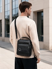economico Borselli da uomo-Borsa a tracolla da uomo in pelle, borsa a spalla con cerniera e tasche multiple, ideale per lavoro, viaggi e uso quotidiano.