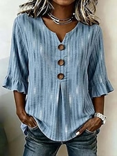 abordables Art &amp; Design Blouses-Femmes Chemise Patchwork Boutons Imprimé A Ombre Graphique ancien Élégant Manche 3/4 Col en V Hauts Longs Occasionnel Quotidien Fête Bleu Marron Beige Grise Été Printemps