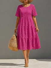 economico Vestito bianco-Per donna Abito Midi Abito in Pizzo Abito a trapezio Casual Quotidiano Uscire Vestibilità regolare Semplice Manica Corta Girocollo Bianco Giallo Rosa Azzurro cielo Estate Primavera
