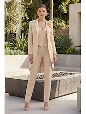 voordelige Damespakken-Dames 3-delige pakken Bruiloft Bruiloft gast Stretch crêpe Elegant Blote rug Lange mouw Tot de enkel Gekerfde revers