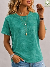 voordelige Effen t-shirt-softfade™ dames T-shirt van 100% katoen, vintage gewassen model, korte mouwen, ronde hals, lange mouwen, casual, blauw, zwart, lichtgroen