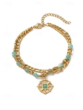 preiswerte Damenarmband-Damen-Doppelarmband im Boho-Stil mit mehreren Lagen Perlen, Naturstein &amp;Charm-Armband aus Titanstahl für Damen, Sommer-Schmuckstück mit mehreren Anhängern – perfekt für Urlaub, Alltag und als Geschenk