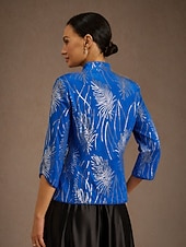 Women's Twinset Blouse Dressy Tops Evening Tops Feather Sequins Elegant 3/4 Length Sleeve Mandarin Collar Regular Tops Party Evening Wear Evening Party Sequins Royal Blue Spring Fall Winter