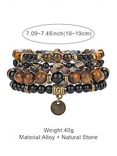 voordelige Heren sieraden-Herenarmbandset met drie lagen tijgeroogsteen, natuurlijke tijgeroogsteen &amp;Legeringskralen, gelaagde vintage herensieraden voor zomervakanties, muziekfestivals en casual dagelijks gebruik.