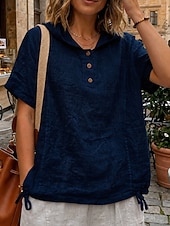  Women's Shirt Blouse Buttons Solid Color Vintage Fashion Casual Short Sleeve Hooded Regular Tops Casual White Navy Blue Sky Blue Purple Apricot Summer Spring