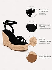abordables Sandalias de cuña-Sandalias de cuña tipo alpargata para mujer, sandalias de plataforma con tiras y hebilla en el tobillo, zapatos bohemios de verano para la playa, cruceros y vestidos.