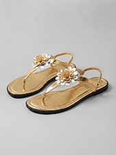 cheap Flat Sandals-Women's Green Floral T-Strap Flat Sandals with Elastic Slingback - Summer Thong Sandals for Vacation, Travel, Casual Walking and Everyday Wear
