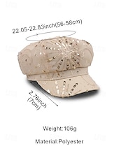 voordelige Dameshoeden-Zomerse pet met pailletten en sterrenmotief voor dames, gemaakt van ademend mesh. &amp;linnenmix, resort &amp;Platte reishoed, champagne goudbeige/wit/zwart, elegante dameshoed