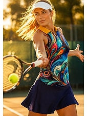 abordables Chemise pour femmes-Femmes Abstrait Hauts T-shirt de sport T-shirt POLO Chemise de tennis Sans manches Fermeture éclair Floral UPF50+ Résistant aux UV Haute élasticité Évacuation de l'Humidité Respirant Volley-ball