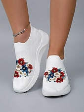  Pantofi sport fără mâneci pentru femei, albi, cu imprimeu floral – pantofi sport respirabili, confortabili, tricotați, cu absorbție ușoară a șocurilor și suport pe tot parcursul zilei, pentru