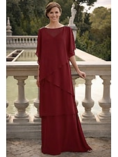 economico Lunghezza del pavimento-Linea ad A Lunghezza al pavimento Abito da invitata a nozze Abito Formale Abito a Strati Abito da cerimonia per signora Mezza Manica Girocollo Elegante Formale Ospite di nozze Chiffon con Volant
